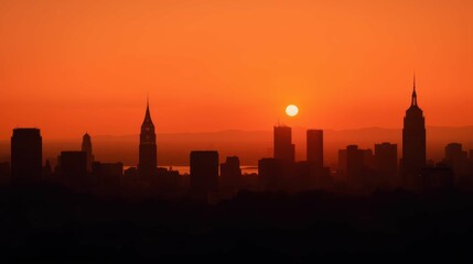 Obraz premium Stunning Sunset Over City Skyline with Silhouetted Buildings