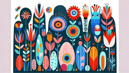 Fototapeta premium Jardines Encantados: Criaturas y Flores Mágicas