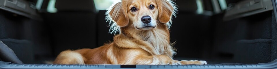 A dog sitting in the back seat of a car, ready for a ride