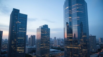 Stunning Urban Skyline at Dusk with Modern Glass Buildings