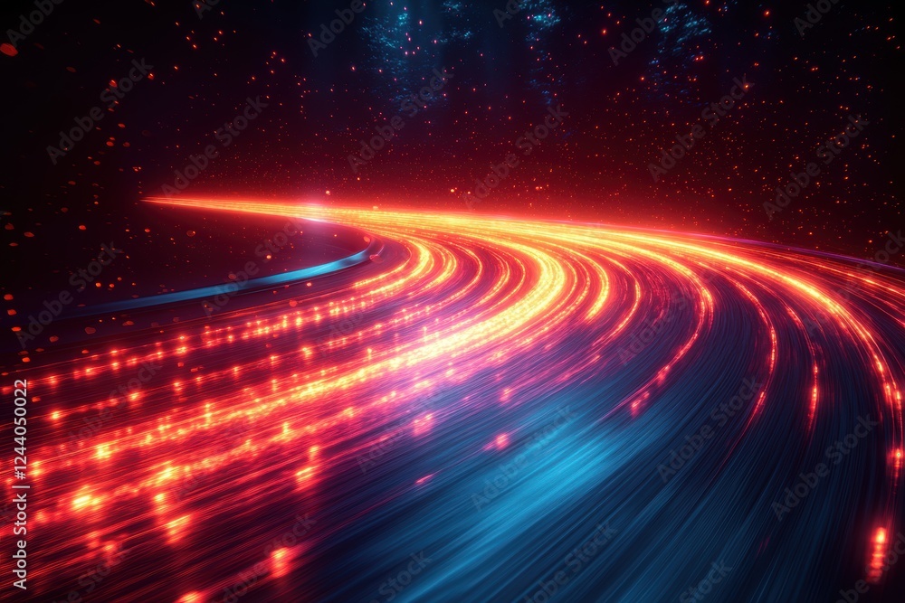 Poster a vibrant, abstract representation of light trails in a dynamic environment.
