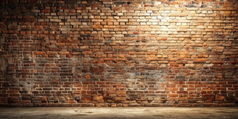 Aged Brick Wall Background with Concrete Floor and Dramatic Lighting