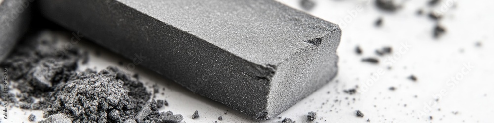 Poster close-up view of a block of charcoal on a wooden table