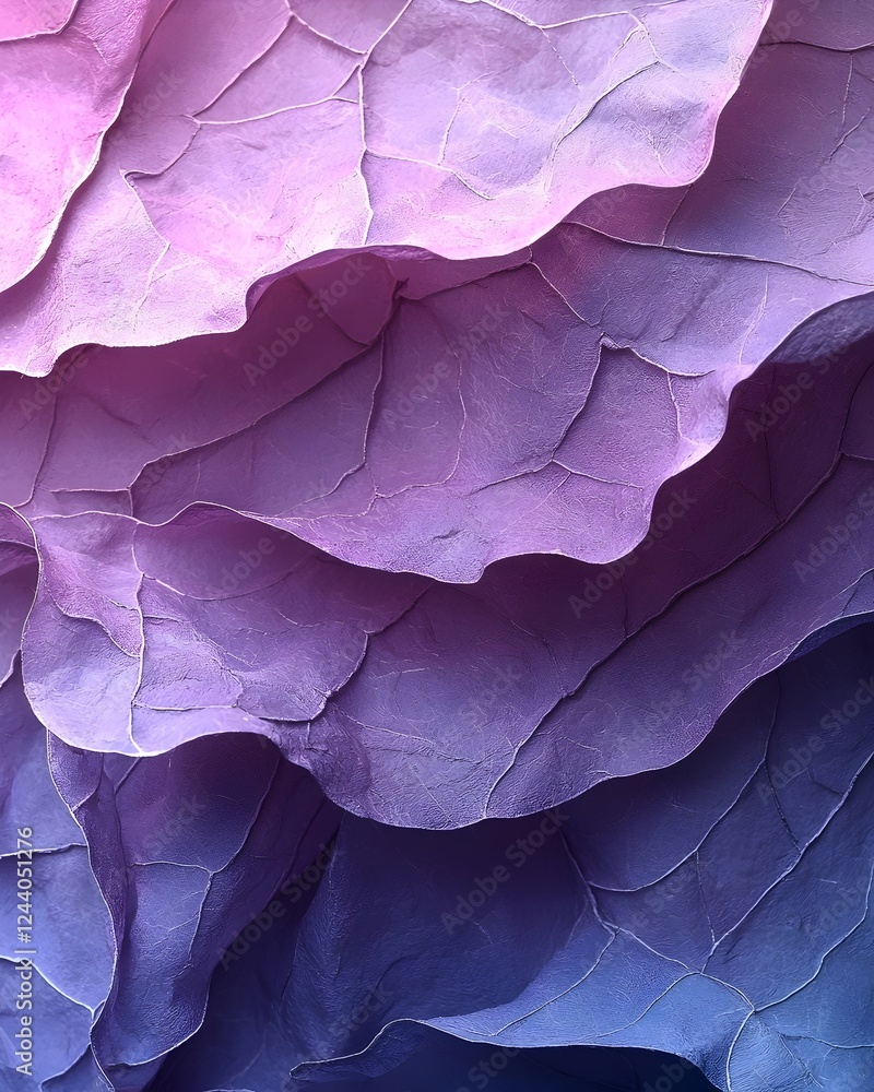 Poster an abstract close-up of colorful, layered textures in shades of purple and pink, creating a dreamy a