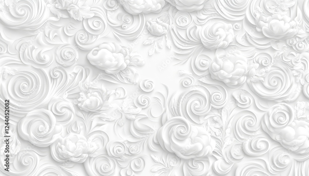 Poster seamless soft white, 3d low profile style, wave texture pattern background with monochromatic colors