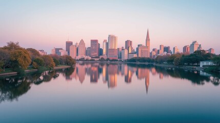 Fototapeta premium Serene San Francisco Skyline Reflected in Calm Bay Waters at Dusk