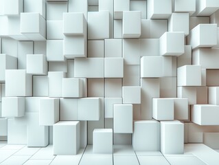Fototapeta premium Abstract arrangement of white cubes creating a textured wall design.