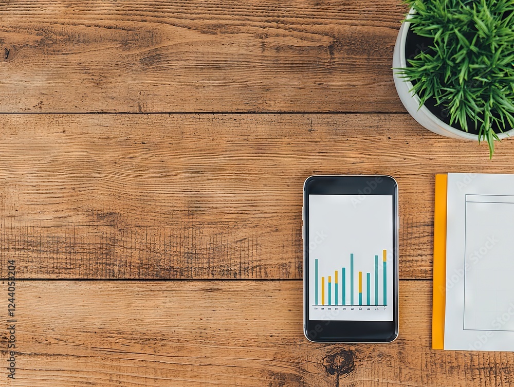 Aufkleber analyzing business growth trends with smartphone graphs office setting digital content modern enviro