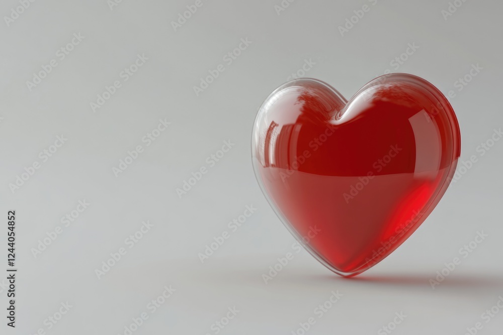 Poster a red heart shaped object on a white surface, suitable for various uses such as graphic designs, pre