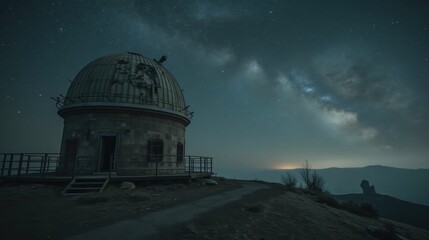 Obraz premium Historic Observatory Under Starry Night Sky with Milky Way View