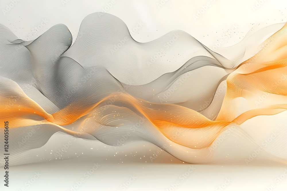 Poster a mesmerizing abstract wave design featuring smooth flowing lines in shades of gray and orange, crea