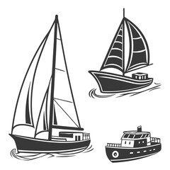 Ship and Boat Icons Set, Flat style vector illustration set, boat silhouette vector