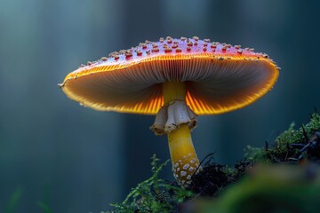 Fototapeta premium A single mushroom growing out of the lawn