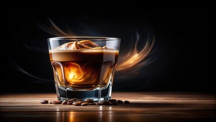 Aromatic Coffee Liqueur in a Rocks Glass with Coffee Beans