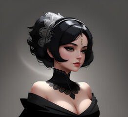 Portrait of a woman in a dress Luxurious dress paired with an elegant evening gown Young woman and crown, on a neutral background fantasy goddess.generative ai