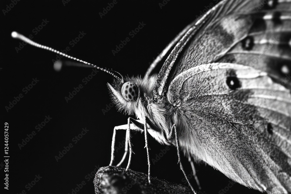 Poster a close-up view of a butterfly with striking black and white patterns