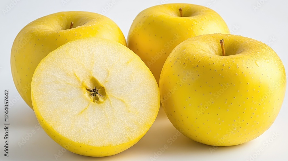 Aufkleber a still life image of three yellow apples sitting together on a surface