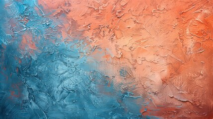 Fototapeta premium Orange and blue Venetian plaster background. Beautiful abstract decorative plaster. Interior design. Texture with copy space for design.
