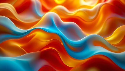 Obraz premium Colorful waves create a captivating abstract pattern in vibrant hues of orange, blue, and yellow