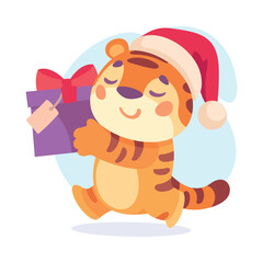 Striped Little Tiger Animal Carry Gift Box Vector Illustration