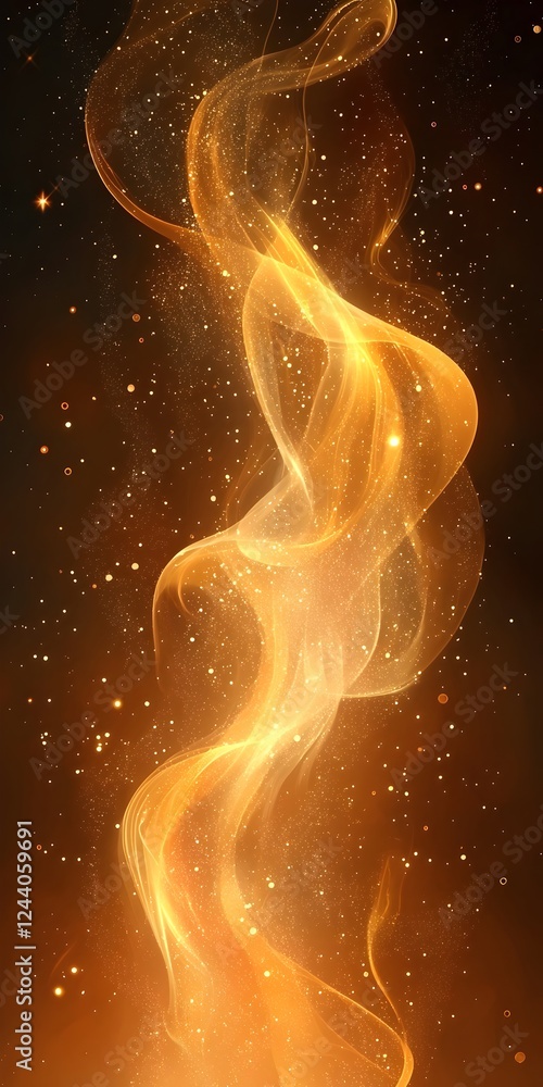 Poster an enchanting swirl of golden smoke dances against a dark background, creating a mystical atmosphere