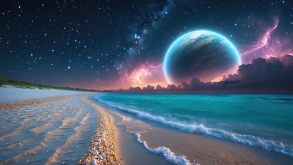 Beautiful sea and planets