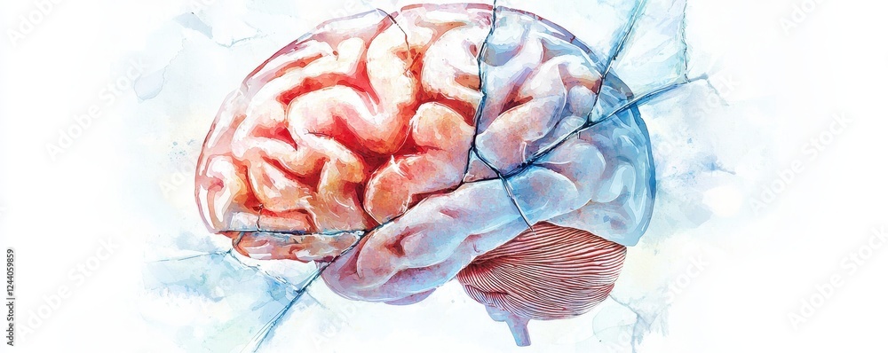 Poster a colorful illustration of a human brain, showcasing its intricate structure, highlighting neural co