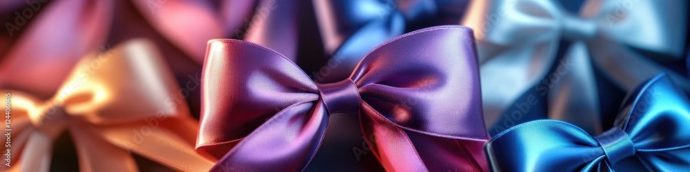 Poster a collection of variously colored bows in a tight shot, suitable for use in graphic design or photog