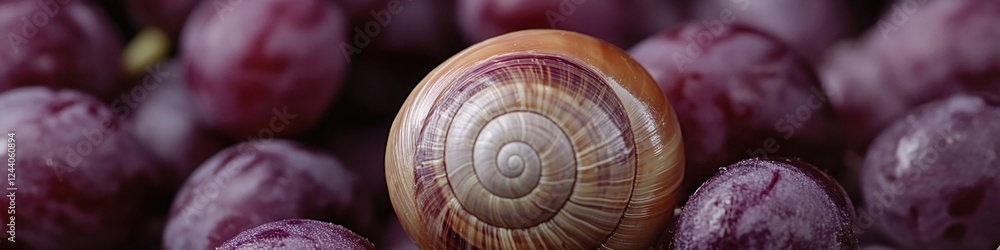 Poster Snail shell resting on a pile of grapes