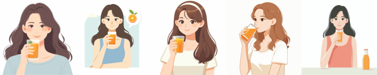 vector set of young men drinking orange juice