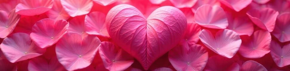 A vibrant heart formed from delicate pink rose petals , gentle, nature