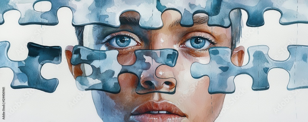 Poster a close-up of a child's face with puzzle pieces superimposed, symbolizing complexity and the search 