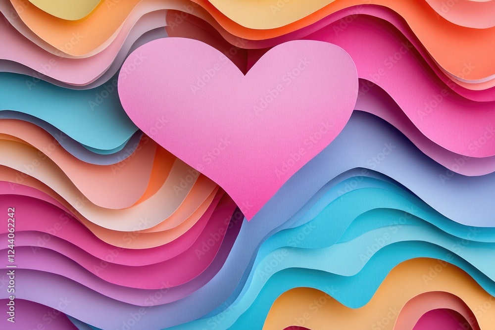 Aufkleber a heart-shaped cut out of paper on a colorful background, ideal for use in valentine's day or romant