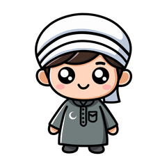 Cute Cartoon Children in Traditional Islamic Attire Clip Art Illustration