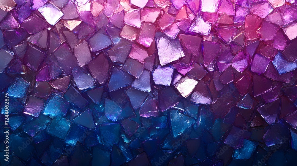 Poster A breathtaking abstract background featuring a mesmerizing mosaic of multicolored iridescent crystals and gems forming a kaleidoscopic psychedelic pattern