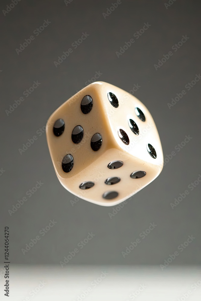 Poster cinematic shot of dice roll captured mid-air with motion blur adding dynamic effect against clean ba