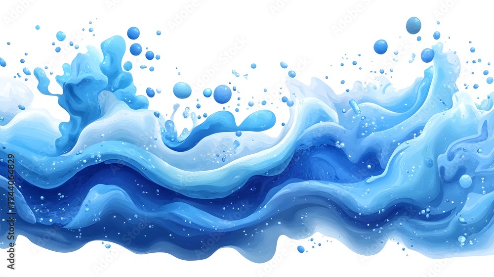 Poster Captivating wave of liquid energy and motion in a mesmerizing abstract aquatic design with swirling splashing and foaming textures in shades of blue  The dynamic turbulent