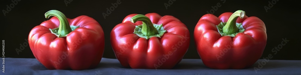 Poster a trio of red peppers placed side by side on a table