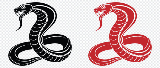 Obraz premium snake icon, snake vector silhouette, Curved snake animal design. black and red snake. Sign of a black snake on a tranesporent background.