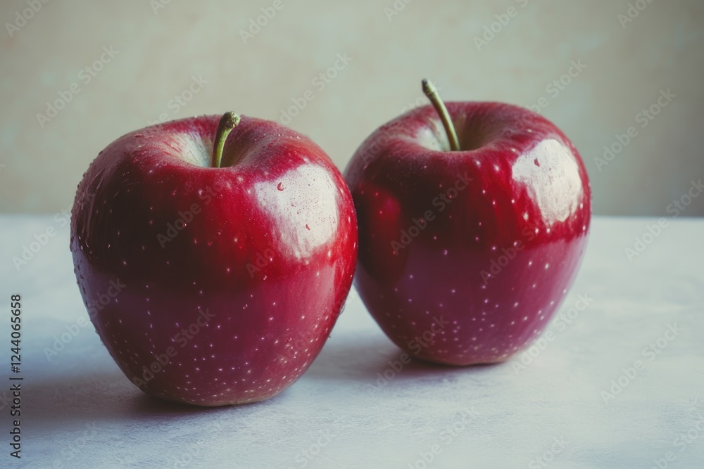 Aufkleber two ripe red apples sit together on a table