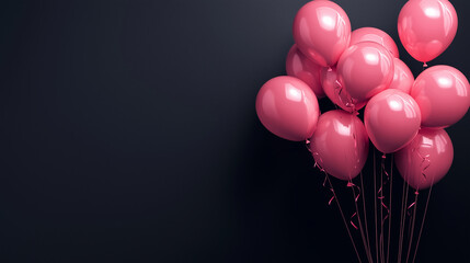 Elegant Pink Balloons on Black Background &ndash; Perfect for Party Invitations, Celebration Banners, and Luxury Event Designs