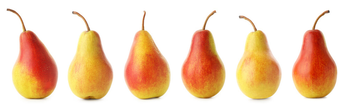 Fresh ripe pears isolated on white, set