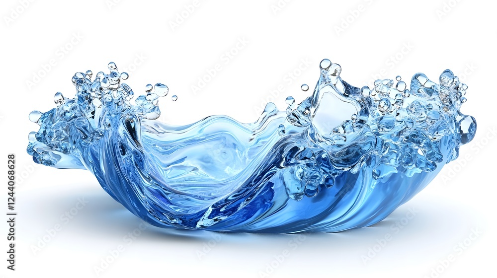 Poster Dramatic splash of clear blue water with freezing effect creating a dynamic energetic and fluid movement that can be used as a conceptual background or texture design