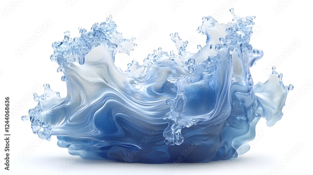 Poster Elegant Abstract Splash of Crystal Clear Water with Fluid Motion and Icy Textures  Frozen Glacier like Formations and Snowflake inspired Patterns Create a Captivating Dynamic Background for Design
