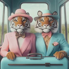 Two tigers dressed in formal suits exude elegance, presenting a unique blend of animal beauty and refined style. © Vesovic 