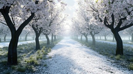 Naklejka premium A serene orchard in full bloom