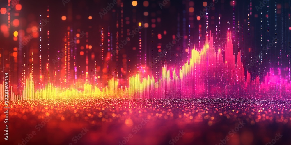 Poster colorful sound wave visualization illustrating music frequency patterns in a digital setting