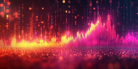 Obraz premium Colorful sound wave visualization illustrating music frequency patterns in a digital setting