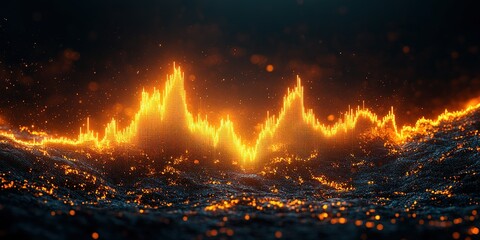 Naklejka premium Vibrant sound wave visualization in an electrifying orange and black color palette showcasing dynamic motion