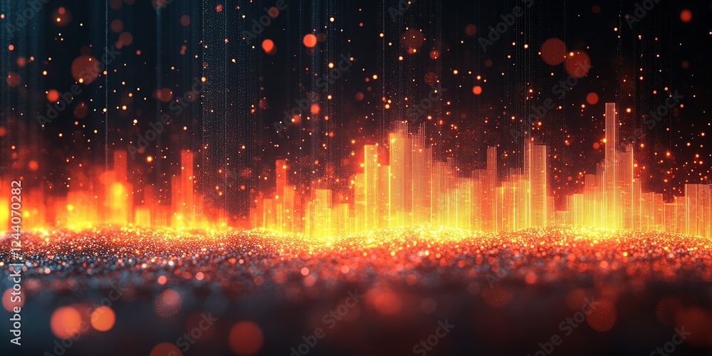 Poster visual representation of vibrant sound waves in a dynamic digital landscape